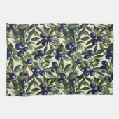 Elegant Olijftak Patroon met Deep Blue Olijven Theedoek (Horizontaal)