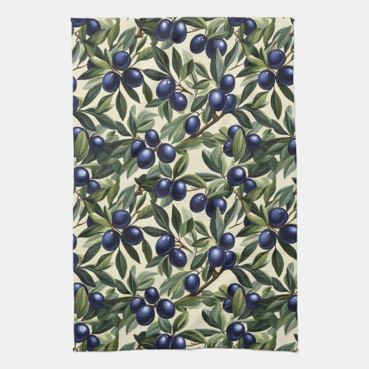 Elegant Olijftak Patroon met Deep Blue Olijven Theedoek (Verticaal)