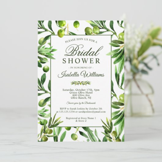 Elegant Olive Boho Garden Bridal Shower Kaart (Staand voorkant)