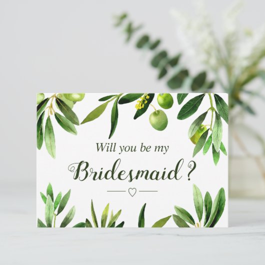 Elegant Olive Boho Garden Bridesmaid Uitnodiging (Staand voorkant)