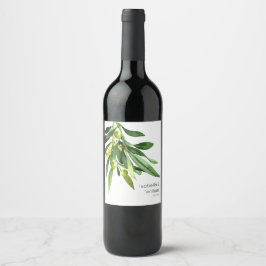 Elegant Olive Boho Garden Wedding Wijn Etiket
