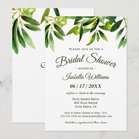 Elegant Olive Boho Summer Bridal Shower Kaart (Voorkant / Achterkant)