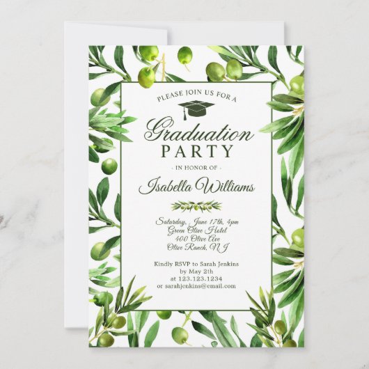 Elegant Olive Boho Tuin Graduation Party Kaart (Voorkant)