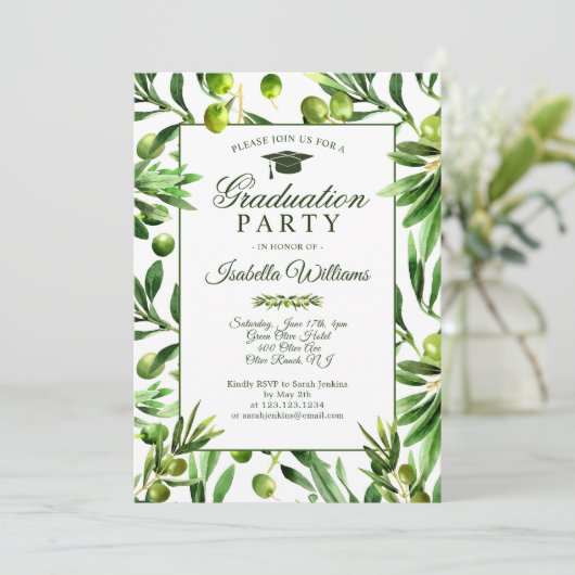 Elegant Olive Boho Tuin Graduation Party Kaart (Staand voorkant)