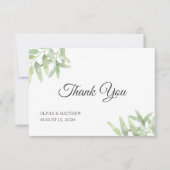 Elegant Olive Branch. Botanische eenvoudige bruilo Bedankkaart (Voorkant)