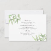 Elegant Olive Branch. Botanische eenvoudige bruilo Bedankkaart (Achterkant)
