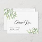 Elegant Olive Branch. Botanische eenvoudige bruilo Bedankkaart (Voorkant / Achterkant)