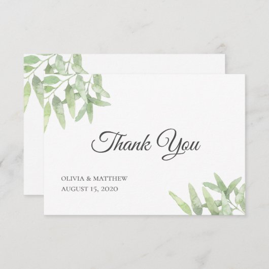 Elegant Olive Branch. Botanische eenvoudige bruilo Bedankkaart (Voorkant / Achterkant)