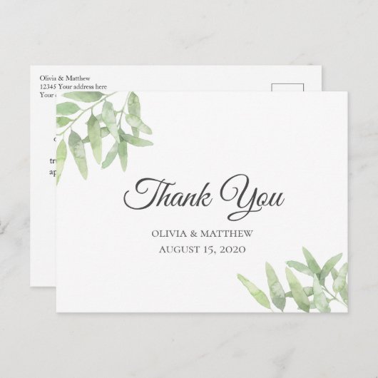 Elegant Olive Branch. Eenvoudige bruiloft Dank u Briefkaart (Voorkant / Achterkant)