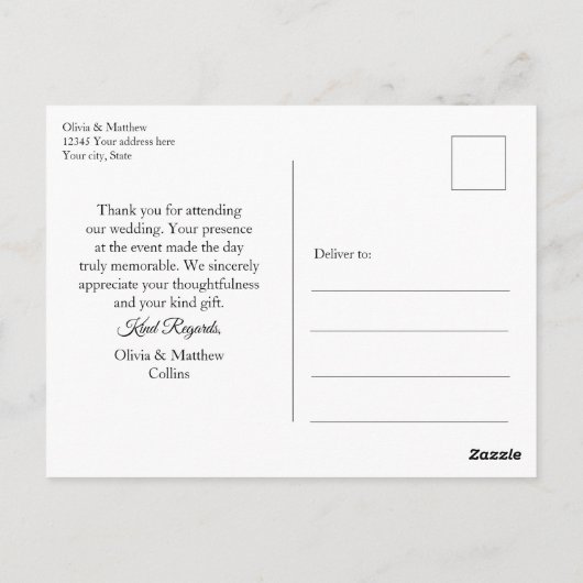 Elegant Olive Branch. Eenvoudige bruiloft Dank u Briefkaart (Achterkant)