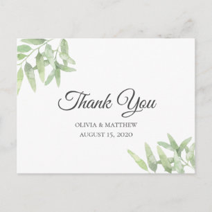 Elegant Olive Branch. Eenvoudige bruiloft Dank u Briefkaart
