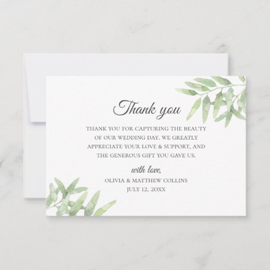 Elegant Olive Branch. Eenvoudige bruiloft Dank u Kaart (Voorkant)