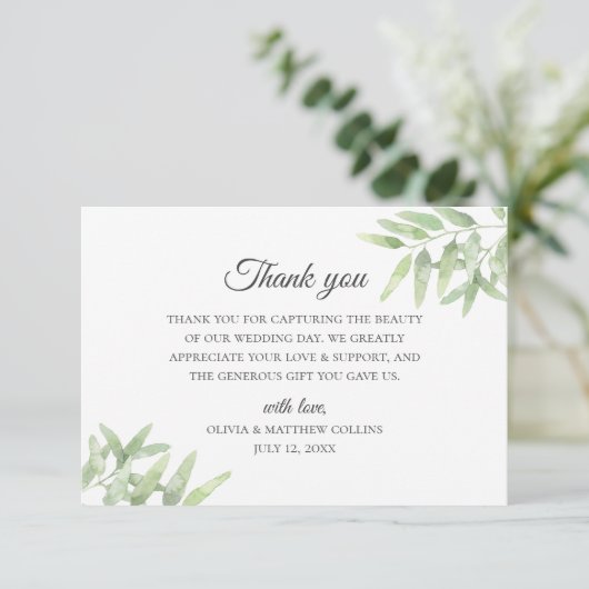 Elegant Olive Branch. Eenvoudige bruiloft Dank u Kaart (Staand voorkant)