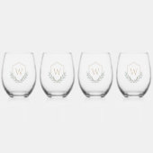 Elegant Olive Branch Shield met Monogram Wijnglas Zonder Voet (Voorkant)