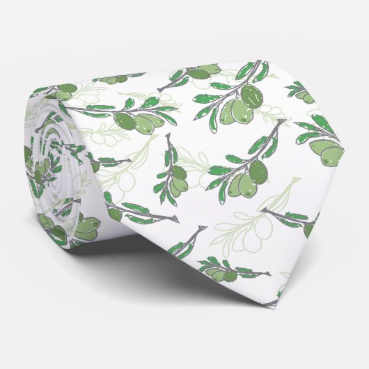Elegant Olive Branch Stropdas – handgetekende Natu (Opgerold)