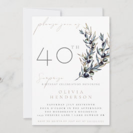 Elegant Olive Branch Surprise Birthday Invitation Kaart
