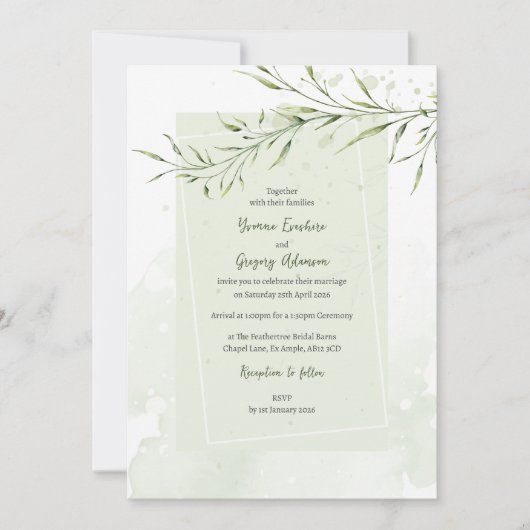 Elegant Olive Branch Wedding Invitation Kaart (Voorkant)