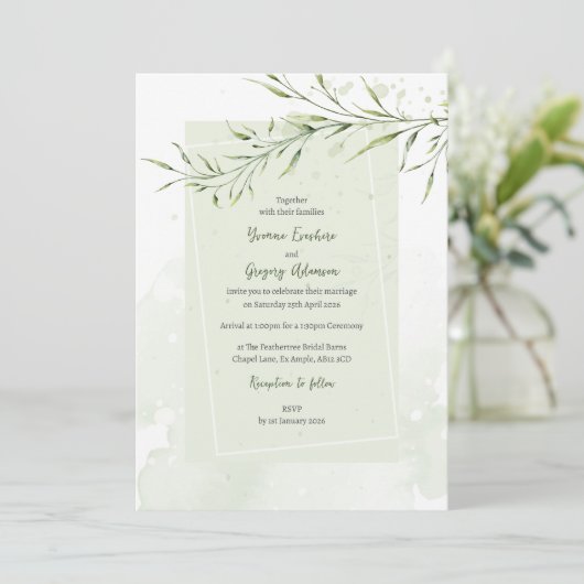 Elegant Olive Branch Wedding Invitation Kaart (Staand voorkant)