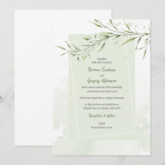 Elegant Olive Branch Wedding Invitation Kaart (Voorkant / Achterkant)