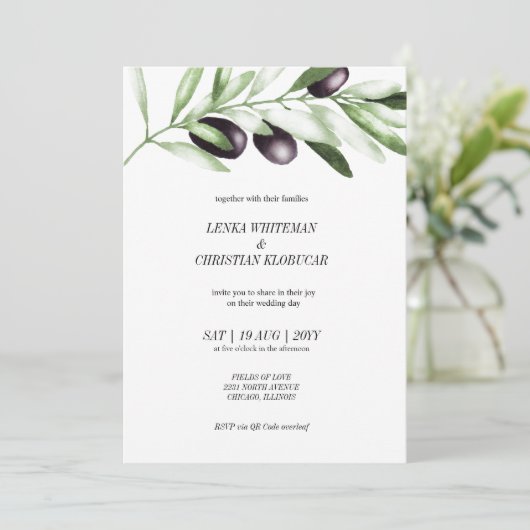 Elegant Olive Branch Wedding Invitation Kaart (Staand voorkant)