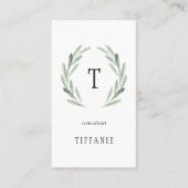Elegant Olive Branch Wreator Monogram Visitekaartje (Voorkant)