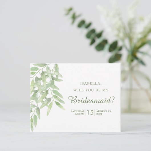 Elegant Olive Branch. Zal je mijn bruidmaid zijn? Briefkaart (Staand voorkant)