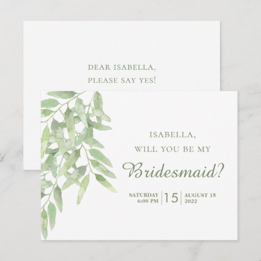 Elegant Olive Branch. Zal je mijn bruidmaid zijn? Briefkaart (Voorkant / Achterkant)
