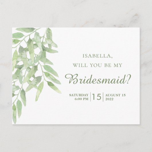 Elegant Olive Branch. Zal je mijn bruidmaid zijn? Briefkaart (Voorkant)