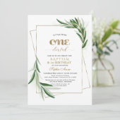 Elegant Olive Branches First Birthday & Baptism Kaart (Staand voorkant)