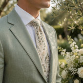Elegant Olive Branches & Ivory Floral Stropdas