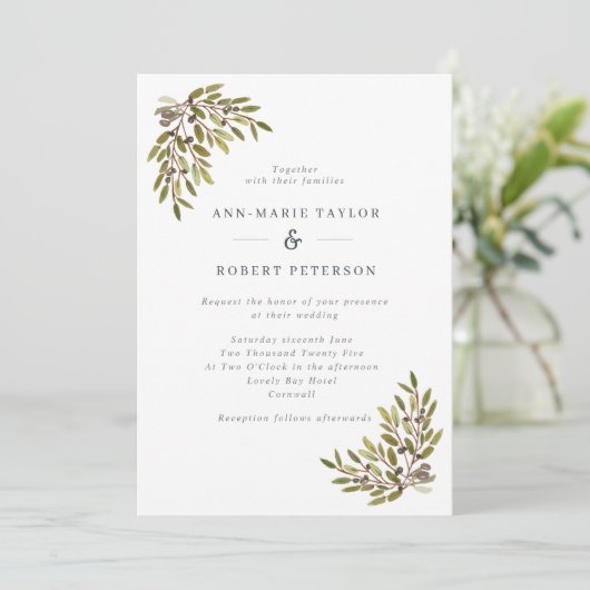 Elegant Olive Branches Wedding Kaart (Staand voorkant)