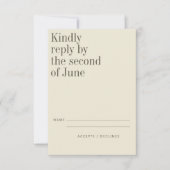 Elegant Olive Cream Minimalist Modern Wedding RSVP Kaartje (Voorkant)