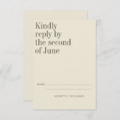 Elegant Olive Cream Minimalist Modern Wedding RSVP Kaartje (Voorkant / Achterkant)