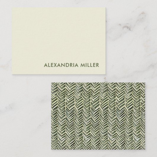 Elegant Olive Font Herringbone gepattereerd terug Notitiekaartje (Voorkant / Achterkant)