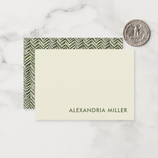 Elegant Olive Font Herringbone gepattereerd terug Notitiekaartje (Voorkant / Achterkant in situ)