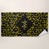 Elegant olive green and black leopard Monogrammed  Strandlaken (Voorkant)