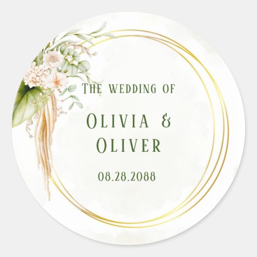 Elegant Olive Green and Gold Wedding Ronde Sticker (Voorkant)
