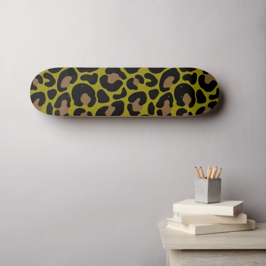 Elegant Olive Green &Black Leopard Print  Persoonlijk Skateboard (Muurkunst (Horizontaal))