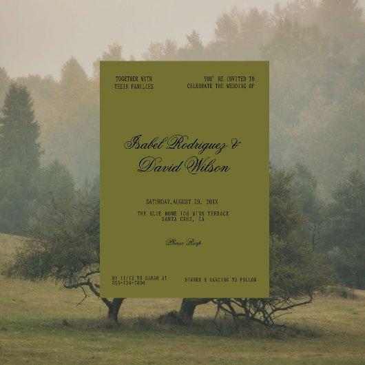 Elegant Olive Green Classic Wedding Kaart