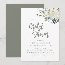 Elegant Olive Green Delicate Floral Bridal Shower Kaart