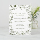 Elegant Olive Green Floral Garden Save The Date Kaart (Staand voorkant)