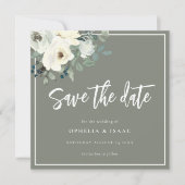 Elegant Olive Green Floral  Save The Date (Voorkant)