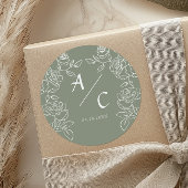 Elegant Olive Green French Roses Wedding Ronde Sticker