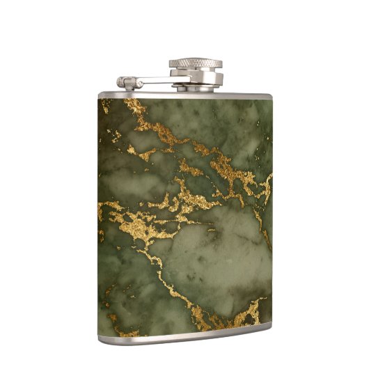 Elegant Olive Green Gold Faux Folie Marble Texture Heupfles (Rechts)