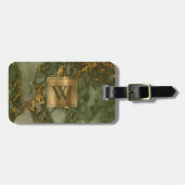 Elegant Olive Green Gold Marble Monogram Bagagelabel (Voorkant horizontaal)