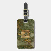 Elegant Olive Green Gold Marble Monogram Bagagelabel (Voorkant verticaal)