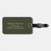 Elegant Olive Green Gold Marble Monogram Bagagelabel (Achterkant horizontaal)