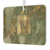 Elegant Olive Green Gold Marble Monogram Luchtverfrisser (Links)