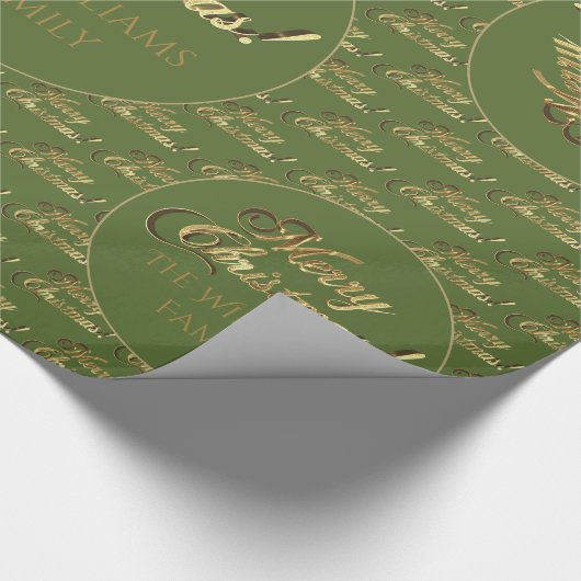 Elegant Olive Green Gold Script Cadeaupapier (Hoek)