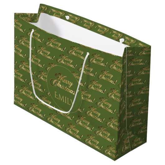 Elegant Olive Green Gold Script Groot Cadeauzakje (Voorkant Gekanteld)
